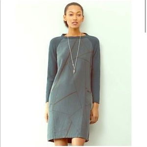 Poetry Brown And Blue Midi Dress VP93 Tencel & Linen Blend Size 12.